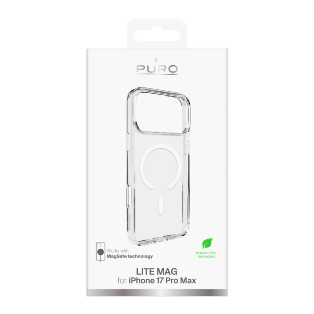 Чехол Puro Lite Mag TPU+PC для iPhone 17 Pro Max прозрачный с белым кольцом with MagSafe (8018417525810)