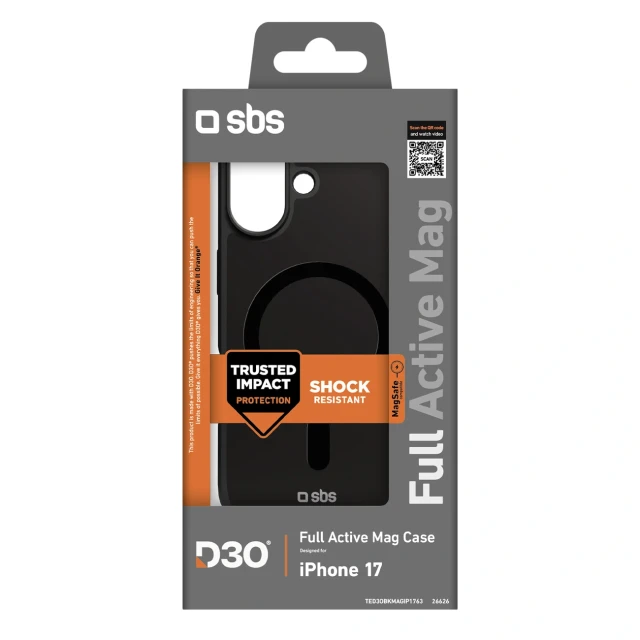 Чохол SBS Full Active Mag D3O для iPhone 17 Black with MagSafe (8018417526626)