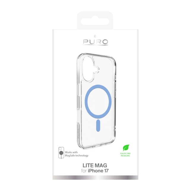 Чехол Puro Lite Mag для iPhone 17 прозрачный с синим кольцом with MagSafe (8018417527180)