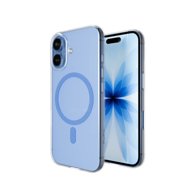 Чехол Puro Lite Mag для iPhone 17 прозрачный с синим кольцом with MagSafe (8018417527180)