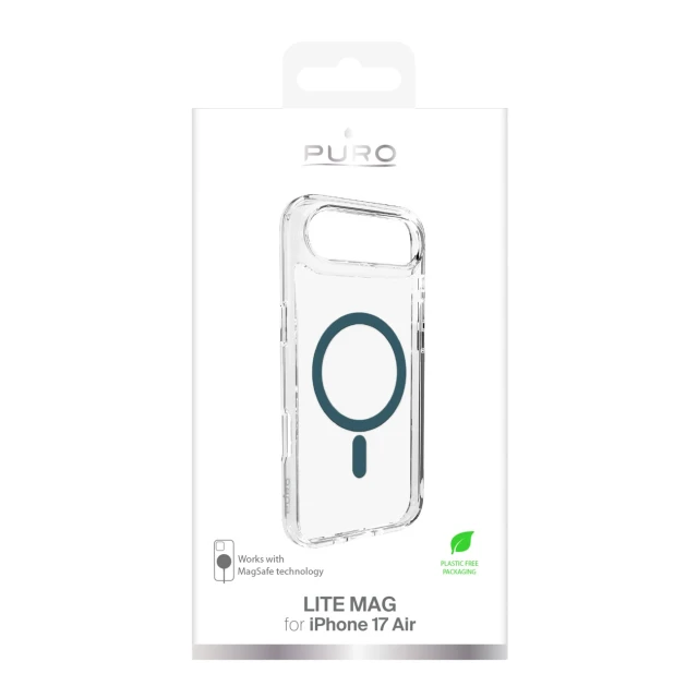 Чехол Puro Lite Mag для iPhone 17 Air прозрачный с бирюзовым кольцом with MagSafe (8018417527234)