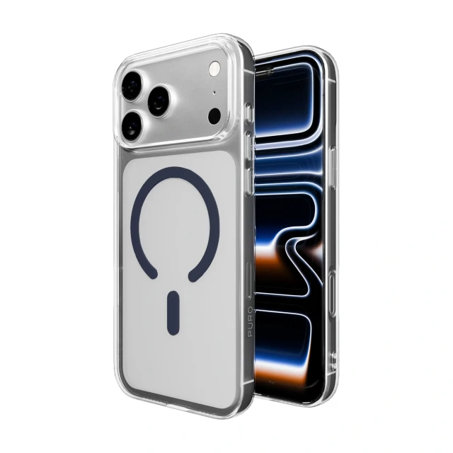 Чохол Puro Lite Mag TPU+PC для iPhone 17 Pro Прозорий з синім кільцем with MagSafe (8018417527258)
