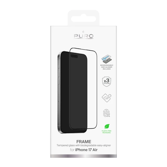 Защитное стекло Puro Frame для iPhone 17 Pro с аппликатором черный (8018417527494)