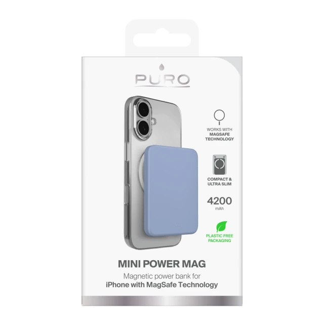 Powerbank Puro 4200mAh ультратонкий сумісний з MagSafe USB-C синій (8018417528767)