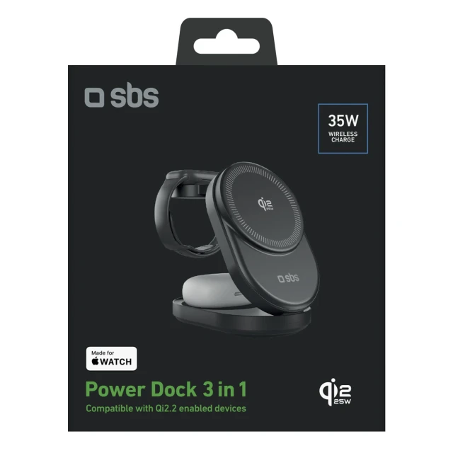 Зарядна станція SBS Qi2.2 25W 3в1 Black (8018417529283)