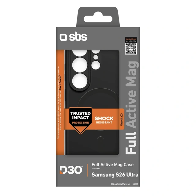 Чохол SBS Full Active Case D3O для Samsung Galaxy S26 Ultra Black with MagSafe (8018417535925)