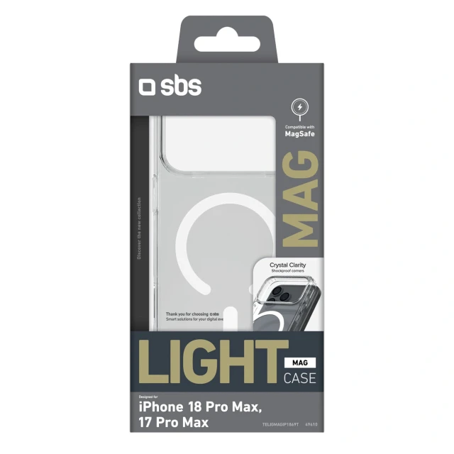 Чохол SBS Light Mag Cover для iPhone 18 Pro Max | 17 Pro Max Transparent with MagSafe (8018417549410)