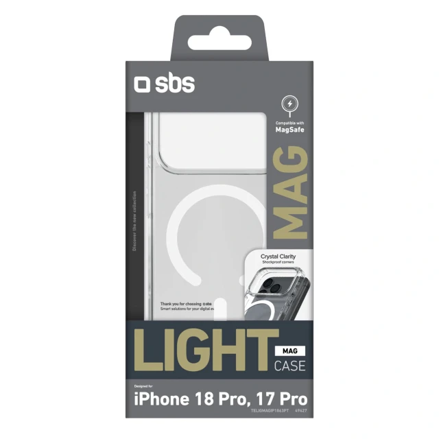 Чехол SBS Light Mag Cover для iPhone 18 Pro | 17 Pro Transparent with MagSafe (8018417549427)