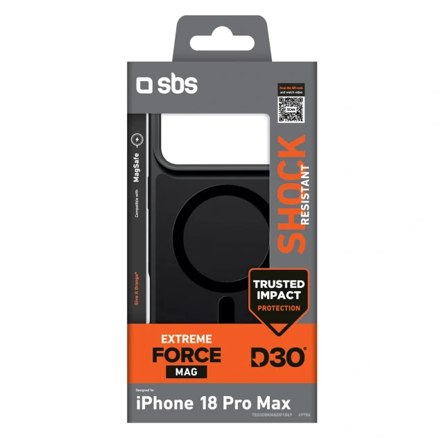 Чохол SBS D3O Force для iPhone 18 Pro Max Black with MagSafe (8018417549786)