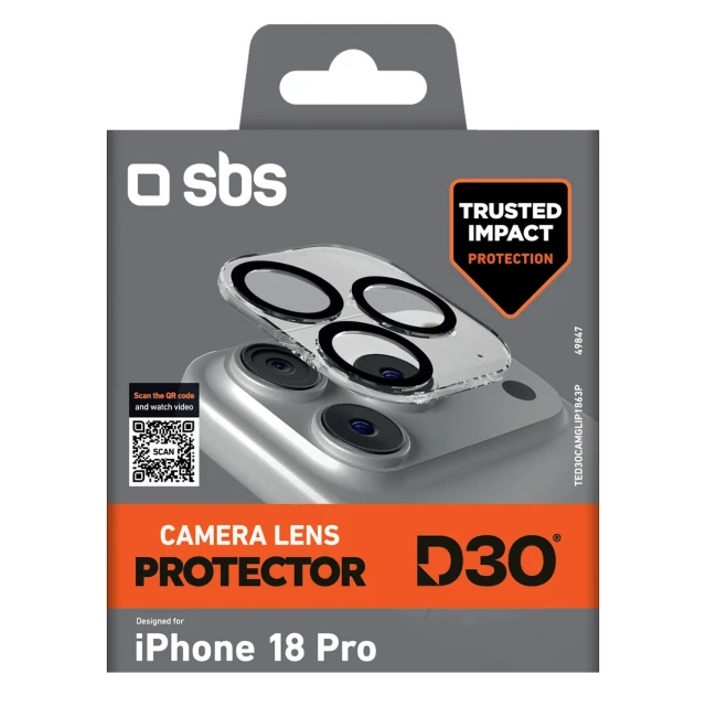 Захисне скло для камери SBS D3O Camera Lens Protector для iPhone 18 Pro (8018417549847)