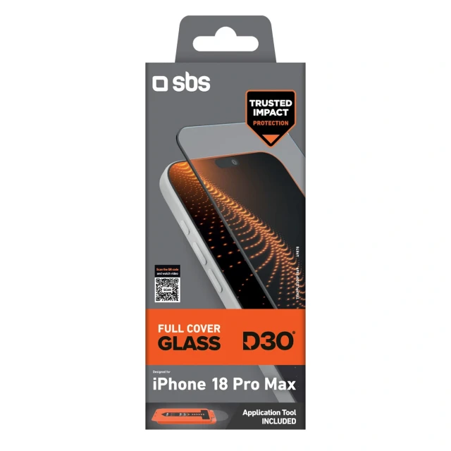 Захисне скло SBS D3O Full Cover Glass для iPhone 18 Pro Max з аплікатором (8018417549878)