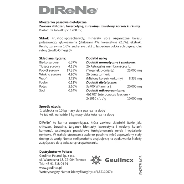 Кормова добавка для собак і котів Geulincx Direne 32 шт (8032644300873)