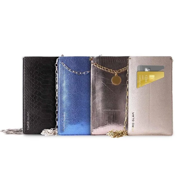 Чохол Puro Glam Chain універсальний з 2 кишенями для карт з золотим ланцюжком XL Brown (PGPCCHAIN3XL)