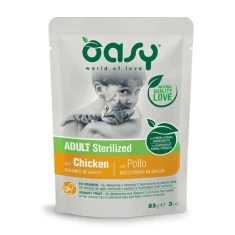 Вологий корм для котів Oasy Chunks in gravy Adult Sterilized з куркою 85 г (8053017343785)
