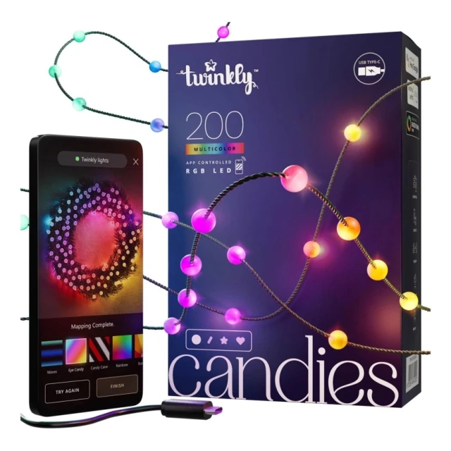 Гірлянда Twinkly Candies 200 LED RGB перлини Green провід USB-C (8053614841202)