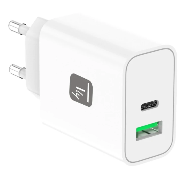 Мережевий зарядний пристрій Techly GaN USB-C 30W PD USB-A (8058956621901)