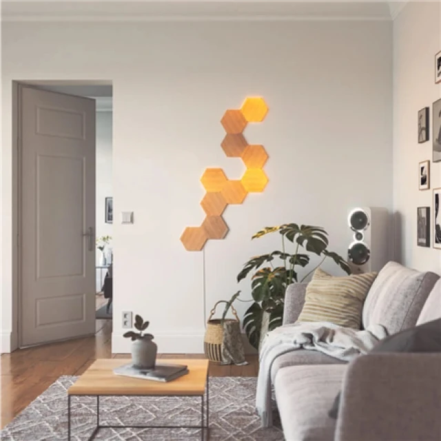 Розумна світлова панель Nanoleaf Elements Wood Look Hexagons Starter Kit 13 панелей (840102703924)
