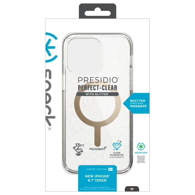Чохол Speck Presidio Perfect-Clear with Glitter для iPhone 14 Plus Clear Gold Glitter with MagSafe (840168524082)