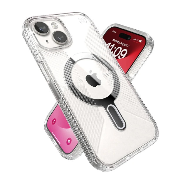 Чохол Speck Presidio Perfect-Clear Grip ClickLock для iPhone 15 | 14 | 13 Clear Chrome with MagSafe (150443-3199)