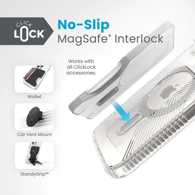 Чохол Speck Presidio Perfect-Clear Grip ClickLock для iPhone 15 | 14 | 13 Clear Chrome with MagSafe (150443-3199)