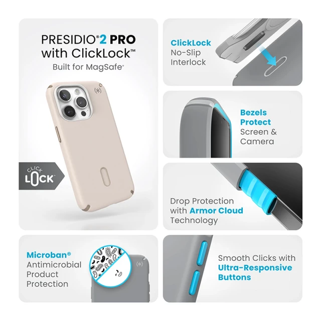 Чохол Speck Presidio2 Pro ClickLock для iPhone 15 Pro Bleached Bone Heirloom Gold with MagSafe (150446-3214)