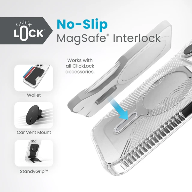 Чохол Speck Presidio Perfect-Clear Grip ClickLock для iPhone 15 Pro Clear Chrome with MagSafe (150451-3199)