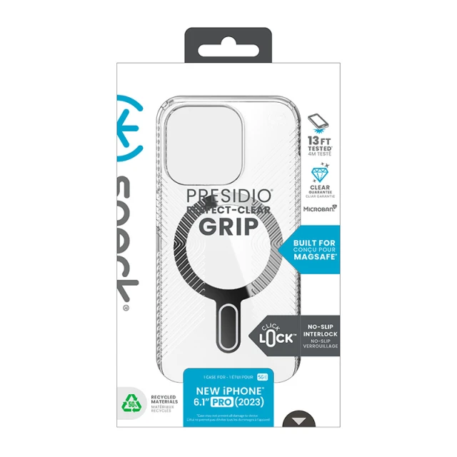 Чохол Speck Presidio Perfect-Clear Grip ClickLock для iPhone 15 Pro Clear Chrome with MagSafe (150451-3199)