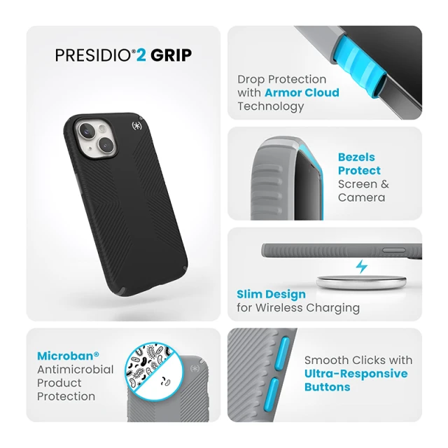 Чохол Speck Presidio2 Grip для iPhone 15 | 14 | 13 Black Slate Grey (150473-3205)
