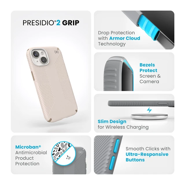 Чохол Speck Presidio2 Grip для iPhone 15 | 14 | 13 Bleached Bone Heirloom Gold (150473-3214)