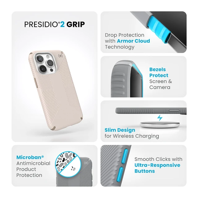 Чохол Speck Presidio2 Grip для iPhone 15 Pro Bleached Bone Heirloom Gold (150477-3214)