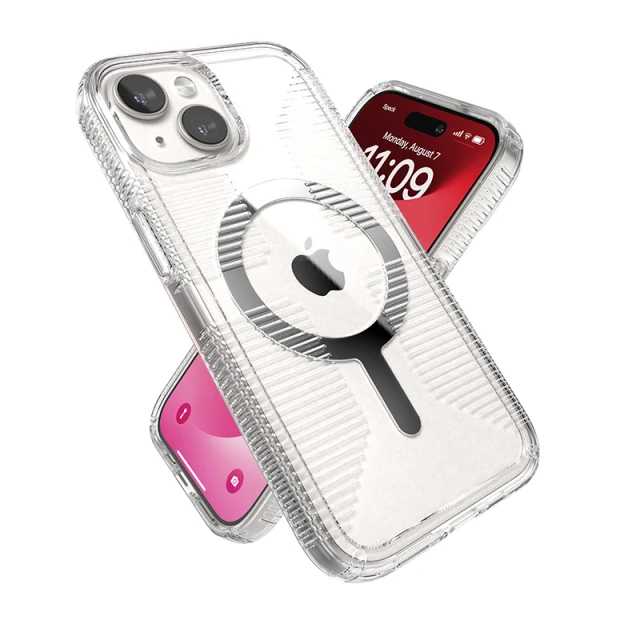 Чохол Speck GemShell Grip для iPhone 15 | 14 | 13 Clear Chrome with MagSafe (150494-3223)