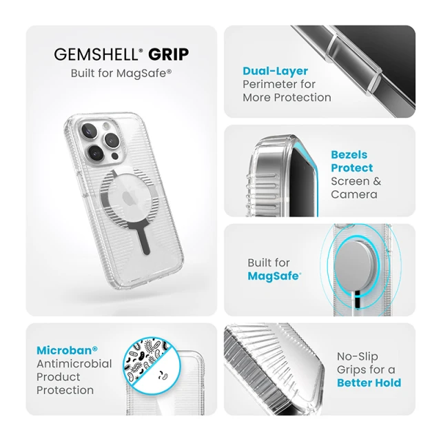 Чохол Speck GemShell Grip для iPhone 15 Pro Clear Chrome with MagSafe (150503-3223)