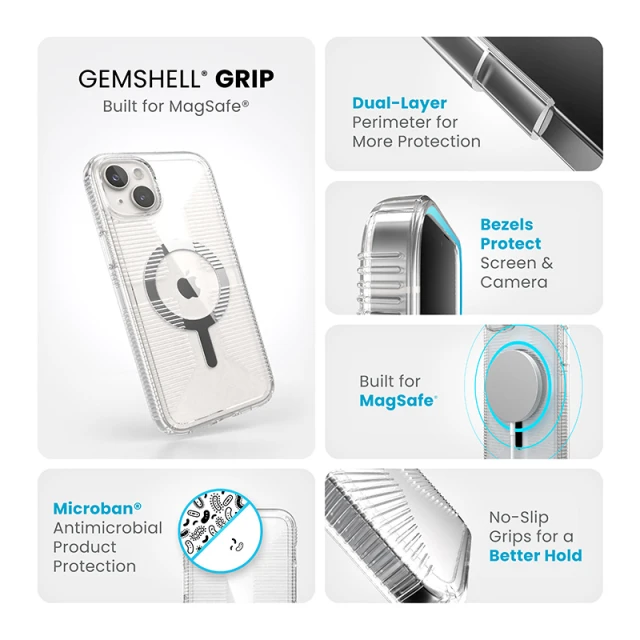Чехол Speck GemShell Grip для iPhone 15 Plus | 14 Plus Clear Chrome with MagSafe (150512-3223)