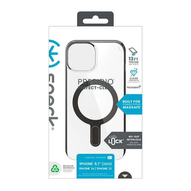 Чохол Speck Presidio Perfect-Clear ClickLock для iPhone 15 | 14 | 13 Clear Black with MagSafe (150441-3233)