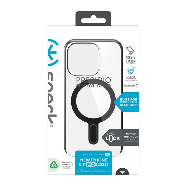 Чохол Speck Presidio Perfect-Clear ClickLock для iPhone 15 Pro Clear Black with MagSafe (150449-3233)