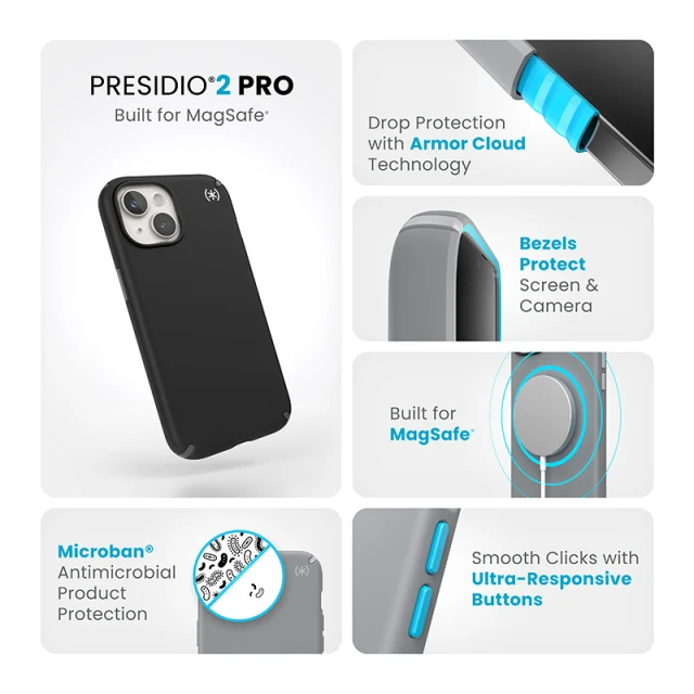 Чохол Speck Presidio2 Pro для iPhone 15 | 14 | 13 Black/Slate Grey with MagSafe (150558-3205)