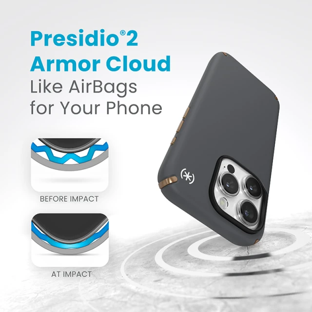 Чохол Speck Presidio2 Pro для iPhone 15 Pro Charcoal Grey Cool Bronze with MagSafe (150564-3212)