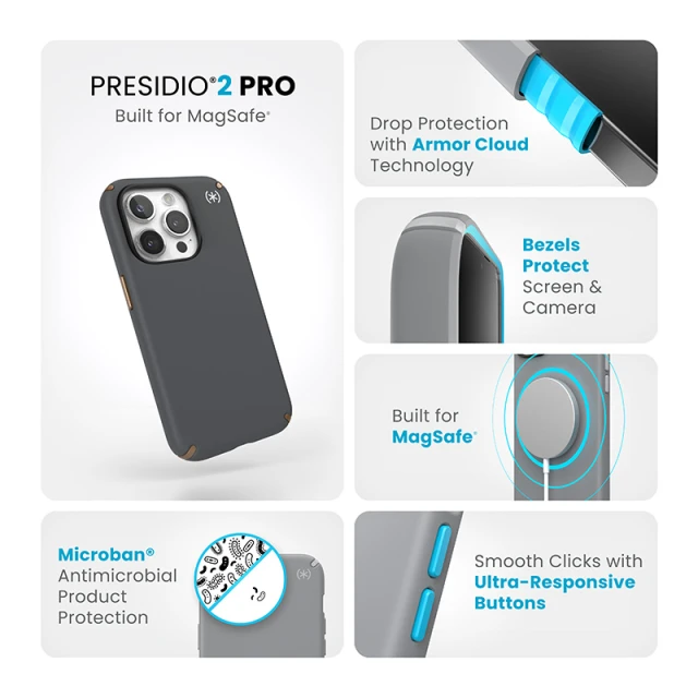 Чохол Speck Presidio2 Pro для iPhone 15 Pro Charcoal Grey Cool Bronze with MagSafe (150564-3212)