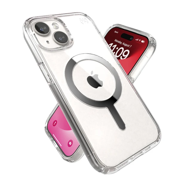 Чохол Speck Presidio Perfect-Clear для iPhone 15 | 14 | 13 Clear Chrome with MagSafe (150553-3240)