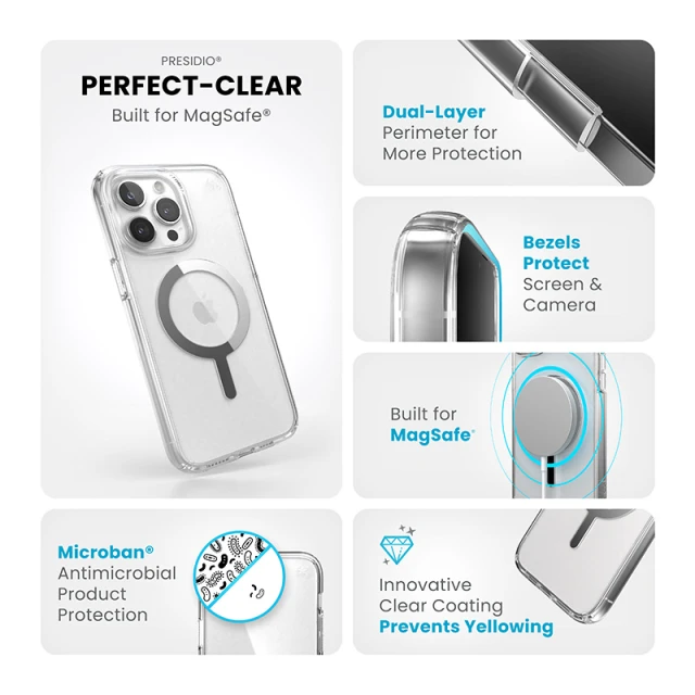 Чохол Speck Presidio Perfect-Clear для iPhone 15 Pro Max Clear Chrome with MagSafe (150571-3240)