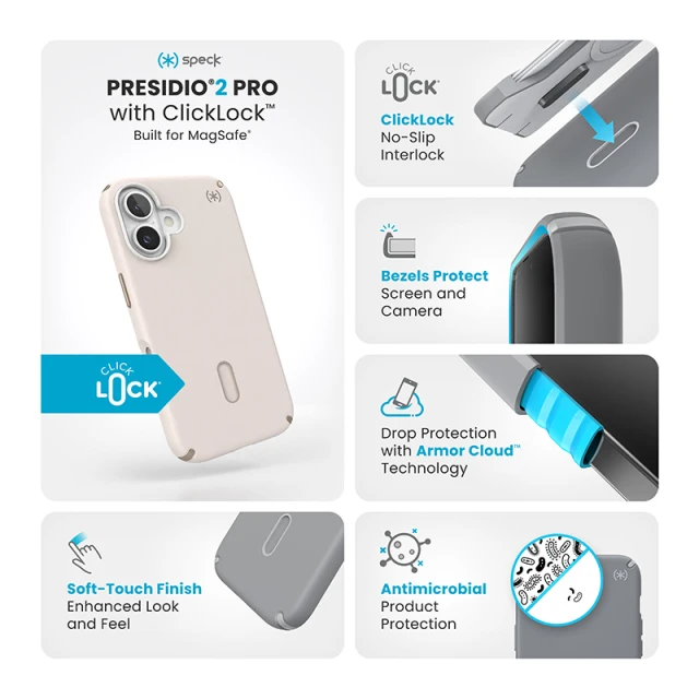 Чехол Speck Presidio2 Pro ClickLock для iPhone 16 Bleached Bone Heirloom Gold with MagSafe (150688-3214)