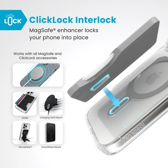 Чохол Speck Presidio Perfect-Clear ClickLock для iPhone 16 Pro Clear Chrome with MagSafe (150703-3199)