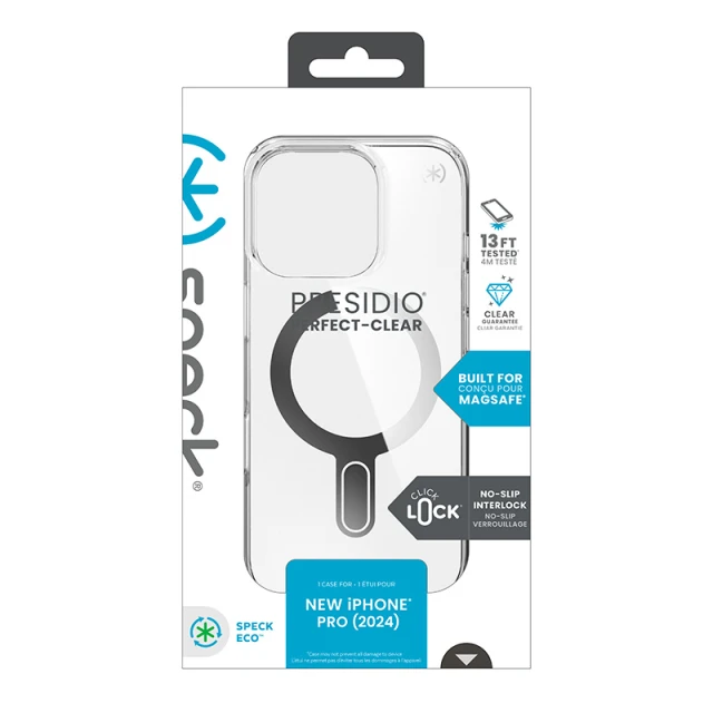 Чохол Speck Presidio Perfect-Clear ClickLock для iPhone 16 Pro Clear Chrome with MagSafe (150703-3199)