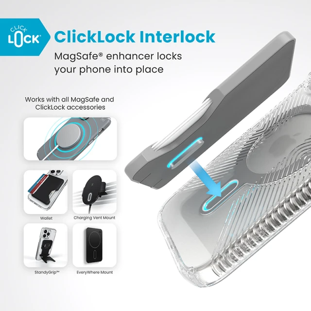 Чохол Speck Presidio Perfect-Clear Grip ClickLock для iPhone 16 Pro Clear Chrome with MagSafe (150704-3199)