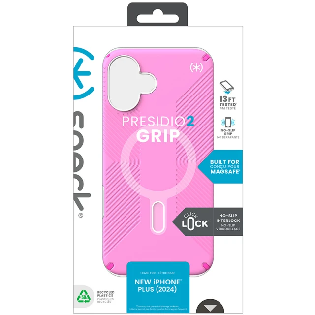 Чохол Speck Presidio2 Grip ClickLock для iPhone 16 Plus True Pink Shocking Pink with MagSafe (150713-3249)