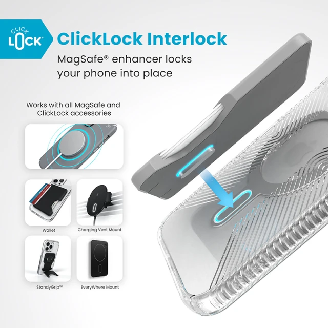 Чохол Speck Presidio Perfect-Clear Grip ClickLock для iPhone 16 Plus Clear Chrome with MagSafe (150716-3199)