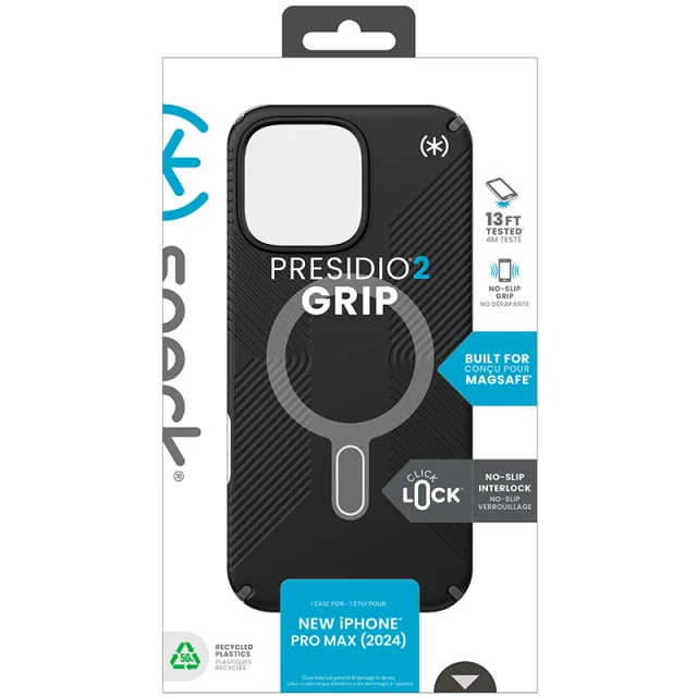 Чохол Speck Presidio2 Grip ClickLock для iPhone 16 Pro Max Black Slate Grey with MagSafe (150725-3205)