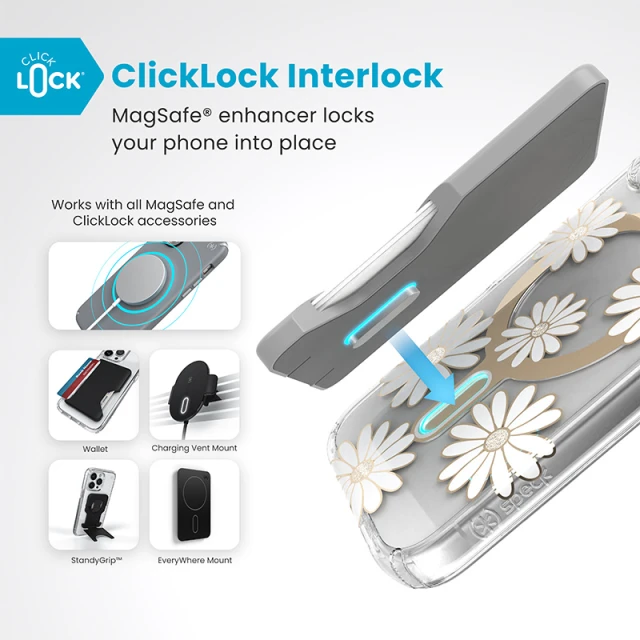 Чохол Speck Presidio Lux ClickLock для iPhone 16 Sunshine Daisies Clear with MagSafe (150745-3257)