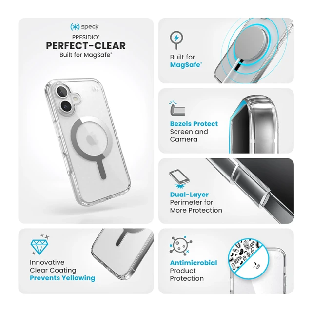 Чохол Speck Presidio Perfect-Clear для iPhone 16 Clear Chrome with MagSafe (150757-3240)