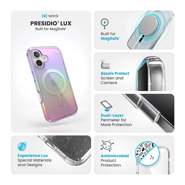 Чохол Speck Presidio Lux для iPhone 16 Amazing Purple Clear with MagSafe (150759-3237)